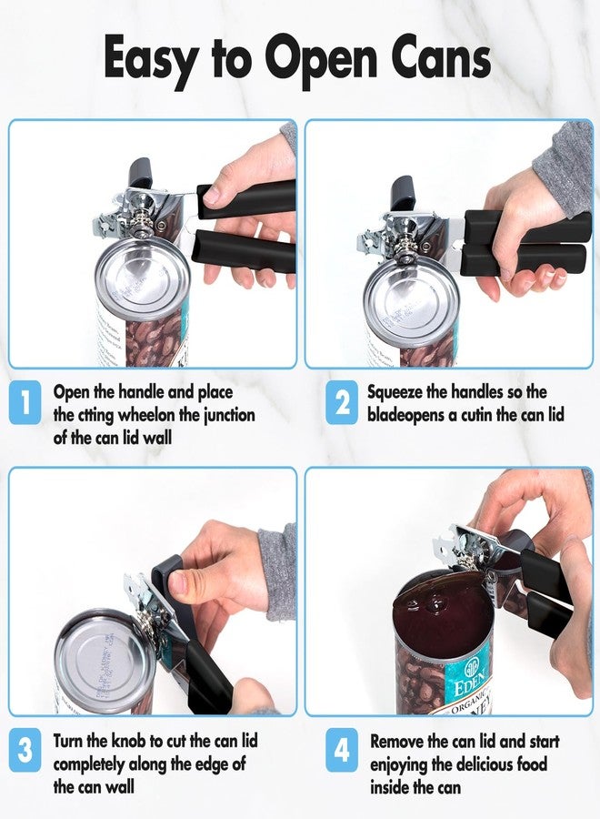 COKORA Can Opener Manual, COKORA Can Openers Hand Held with Comfort Anti-Slip Handles, Heavy Duty Stainless Steel Can Opener Smooth Edge and Bottle Openers, Easy Turn Can Openers for Seniors, Kitchen, Black - Image 3